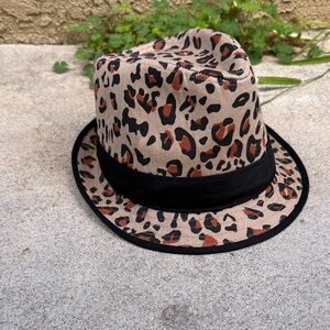 NWT Tan and Black Leopard Print Fedora